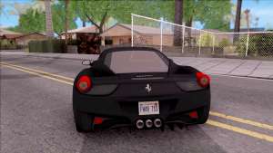 Ferrari 458 Italia Black for GTA San Andreas - rear view